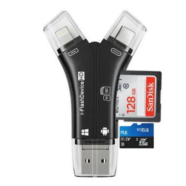 Card Reader for iPhone Reads Both SD TF Memory Simultaneously for Trail Camera Hunting Game Camera Viewer Plays Video Photo,Black (Only Card Reader)