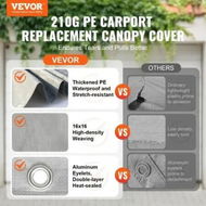 Detailed information about the product Carport Replacement Canopy Cover 13 x 20 ft, Garage Top Tent Shelter Tarp Heavy-Duty Waterproof & UV Protected, Easy Installation with Ball Bungees,Grey (Only Top Cover, Frame Not Include)