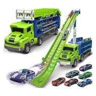 Detailed information about the product Carrier Truck Transport Car Toys, Foldable 2 Layer Car Race Track Playset with 46 in Race Track, 6 Metal Toy Cars, Birthday Toy Gift for Toddler Boys Girls Age 3+