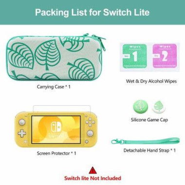 Carrying Case For Nintendo Switch Lite 4-in-1 Protective Storage Bag Set With 8 Game Card Slots Including Screen Protector Keycap Caps And Hand Strap.