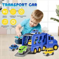 Detailed information about the product Cars Toys Carriers Trailer Transport Storage Truck Pull Back Steering Construction Bus Police Vehicle Model Friction Power with Light Sound Toddler Gift