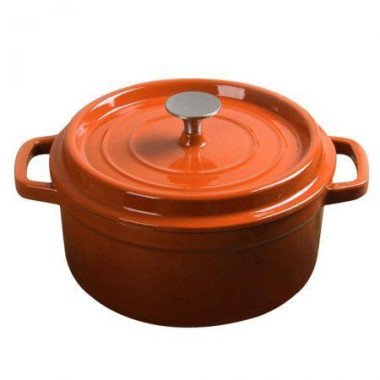 Cast Iron 24cm Enamel Porcelain Stewpot Casserole Stew Cooking Pot With Lid 3.6L Orange.