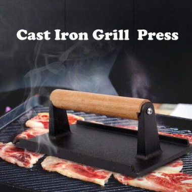 Cast Iron Bacon Smash Burger Press For Teppanyaki Flat Top Griddle Grill Press Perfect For BBQ Meat Paninis Tortilla Steak Sandwich 21x11cm