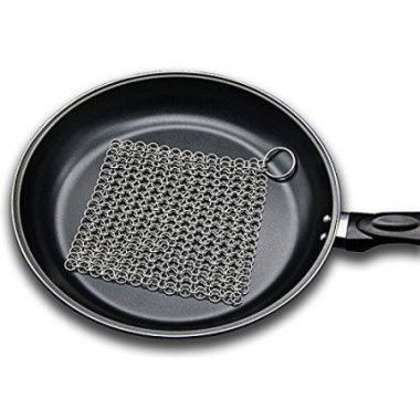 Cast Iron Cleaner XL 7x7 Inch Stainless Steel Chainmail Grit Scrubbing Easy Use