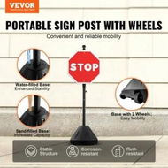 Detailed information about the product Cast Iron Sign Post 5 ft Portable U-Channel Sign Stand with Wheels Black