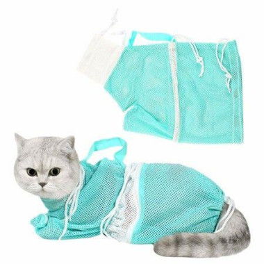 Cat Bathing Bag Puppy Dog Cleaning Shower Bag Adjustable Anti-Bite And Anti-Scratch Cat Grooming Bag For Bathing Nail Trimming (Green)