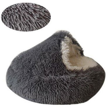 Cat Bed Winter Warm Shell Semi-Enclosed Cat Litter Pet Cat Bed Puppy Cat Soft Self-Warming Plush Bed For Pets (50cm Deep Grey)