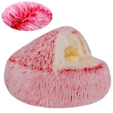 Cat Bed Winter Warm Shell Semi-Enclosed Cat Litter Pet Cat Bed Puppy Cat Soft Self-Warming Plush Bed For Pets (70cm Pink)