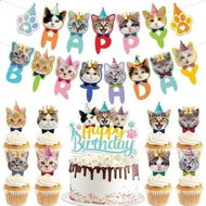 Detailed information about the product Cat Birthday Party Decorations Pet Cartoon Theme Banners Cake Toppers Cupcake Picks Kids Party Supplies Birthday Gift