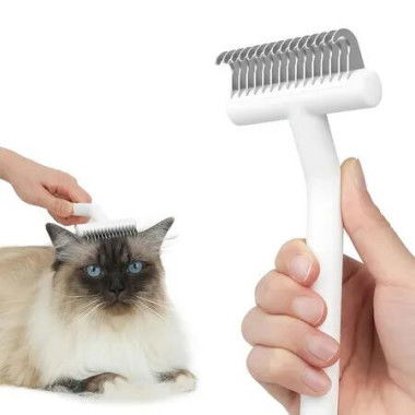 Cat Brush Long Haired Deshedding Tool Dematting Comb Remove Loose Matted Fur Grooming Undercoat Rake Pet Care White