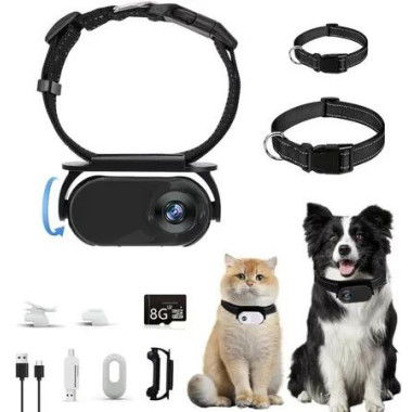 Cat Camera Collar,8GB Upgrade 360 Degree Rotating Dog Collar Camera 1080P HD,Video Records Indoor Outdoor Action DC for Pets-Black