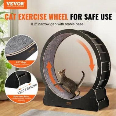 Cat Exercise Wheel Large Cat Treadmill Wheel for Indoor Cats 43.3 inch Cat Running Wheel with Detachable Carpet and Cat Teaser