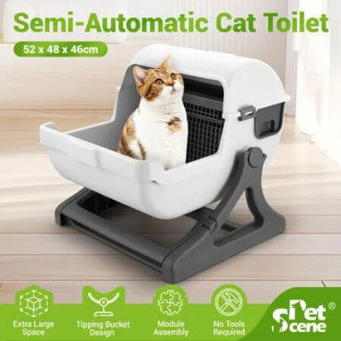 Cat Kitty Litter Box Tray Large Hooded Semi Automatic Toilet Pet Furniture Training Easy Cleaning Washroom for Adult Cats 7.5kg