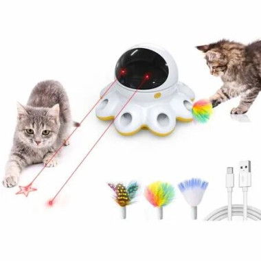 Cat Laser Toy 2-in-1 Interactive Automatic Motion Activated Moving 8 Holes Whack A Mole Feather USB Rechargeable Electronic Smart Sensor Kitten Toys,Yellow