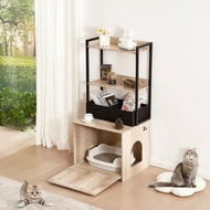 Detailed information about the product Cat Litter Box Enclosure Litter Box Furniture Hidden 2 Shelves & 2 Baskets