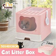 Detailed information about the product Cat Litter Box Kitty Toilet Training Enclosed Front Top Entry Lid Large Covered Hooded Kitten Potty Pan Furniture Scoop Foldable Pink