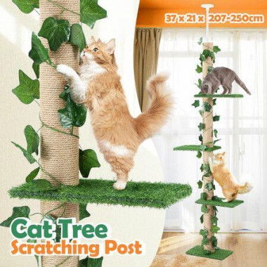 Cat Scratching Post Tree Tower Tall Scratcher Pole Pet Toy Wood Furniture Kitty Play House Gym 4 Tier Stand Sisal Artificial Grass