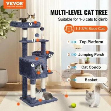 Cat Tree 115 cm Cat Tower with Cat Condo Sisal Scratching Post Dark Grey