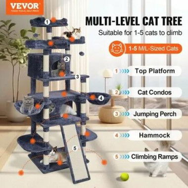 Cat Tree 174 cm Cat Tower for Indoor Cats with Cat Condos Scratching Post