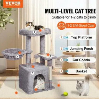 Cat Tree 80 cm Cat Tower with Cat Condo Sisal Scratching Post Light Grey