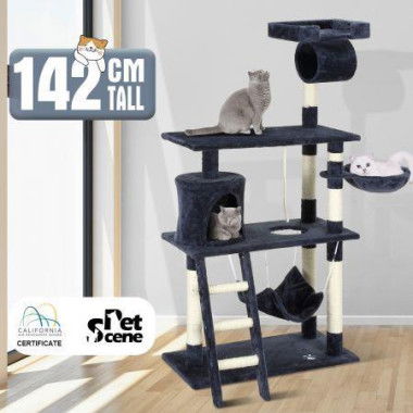 Cat Tree Climbing Gym Scratching Post Tower Pole With Cat Tunnel Condo Playhouse Perch Basket Hammock Rope 140cm Tall.