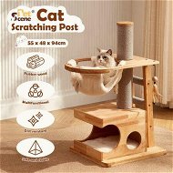 Detailed information about the product Cat Tree Hammock Condo Wooden Tower Sisal Scratching Post Stand Dangling Toy Feather Climbing Ladder Play Gym Pet Furniture Cushion 94cm Tall
