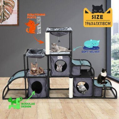 Cat Tree Scratching Post Scratcher Tower Condo Nest Hammock Climbing Play House Bed Gym DIY Pet Toys Furniture Multi-Level