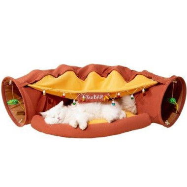 Cat Tunnel For Indoor Cats Tube With Collapsible Washable Cat BedPremium Cat Toy For Small Medium Large Cat-Red