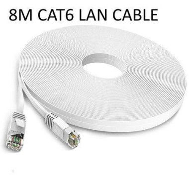 Cat6 8M Ethernet Cable White Flat Internet Network Lan Patch Cords Rj45 Connectors For Router