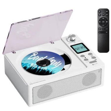 CD Player Portable, Desktop CD Players for Home with Dual Speakers, Support USB/TF Card/AUX/FM with Remote Control LCD Display (White)