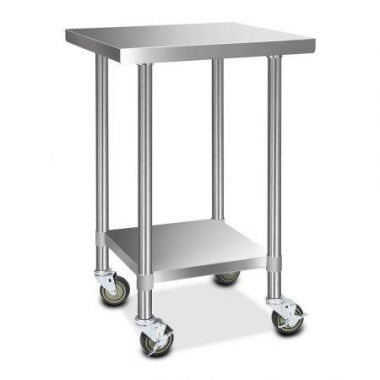 Cefito 430 Stainless Steel Kitchen Benches Work Bench Food Prep Table With Wheels 610MM X 610MM