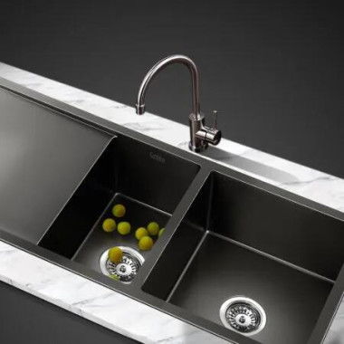 Cefito Kitchen Sink 100X45CM Stainless Steel Basin Double Bowl Nano Black