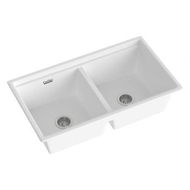 Detailed information about the product Cefito Kitchen Sink Stone Sink Granite Laundry Basin Double Bowl 79cmx46cm White