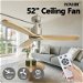 Ceiling Fan with Remote Control Electric Cooling Air Ventilation Overhead Quiet Modern Indoor 3 Solid Wood Blades 5 Speed Timer 132cm. Available at Crazy Sales for $179.97