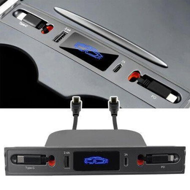Center Console USB Hub for Tesla Model Y 2021-2024 Model 3 2021 to 2023, Docking Station Adapter, USB-C and USB-A Fast Charger Expansion Dock