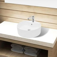 Detailed information about the product Ceramic Bathroom Sink Basin Faucet/Overflow Hole White Round