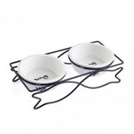 Detailed information about the product Ceramic Pet Bowl for Food and Water Bowls Pet Feeders Double Bowls Set Fish Shape Metal Stand