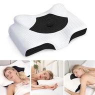 Detailed information about the product Cervical Pillow for Neck Relief, Hollow Design Odorless Memory Foam Pillows for Sleeping, Support for Side Back Sleepers, 60 x 41 x 13 cm, Black