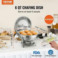 Detailed information about the product Chafing Dish Buffet Set 5.38L 4 Pack Stainless Steel Chafer w/ Full Size Pan Round Catering Warmer Server with Lid Water Pan Stand Fuel Holder Cover Holder