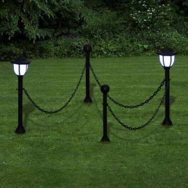 Chain Fence With Solar Lights Two LED Lamps Two Poles