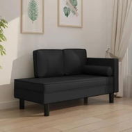 Detailed information about the product Chaise Lounge with Cushions and Bolster Black Faux Leather