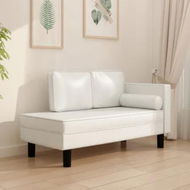 Detailed information about the product Chaise Lounge with Cushions and Bolster Cream Faux Leather