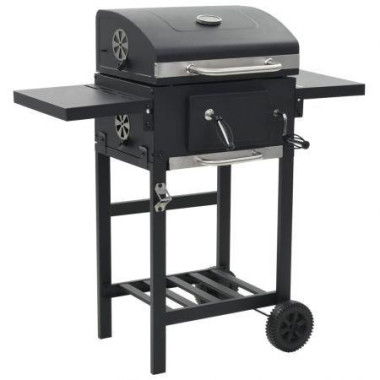 Charcoal-Fueled BBQ Grill With Bottom Shelf Black