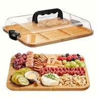 Detailed information about the product Cheese Tray with Clear Acrylic Lid Portable Cut Board for Camping,Party,Restaurant Suitable for Cutting Board,Party Snack Organizer,With Snap-On Lid