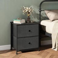 Detailed information about the product Chest of 2 Drawers Black Nightstand Bedside End Table Fabric Bedroom Dresser