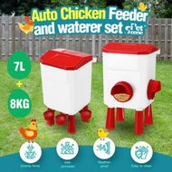 Detailed information about the product Chicken Bird Feeder Poultry Waterer Set Auto Food Water Dispense Automatic Hen Chick Chook Feeding Drinking Cup 8kg 7L for Coop Fence