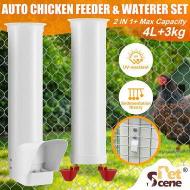 Chicken Bird Feeder Waterer Set Automatic Water Dispenser Poultry Coop 3KG Food 4L Drinker Kit Auto Aviary Chook Chick Hen Quail Drinking Cup