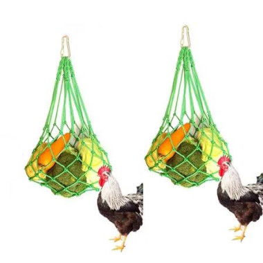Chicken Feeder Vegetable String Bag Poultry Fruit Holder Cabbage Treat Feeding Tool 2Pcs Hook Hens Coop Toy Goose Duck Green