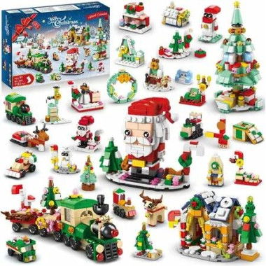Christmas Advent Calendar Building Set 2025 Countdown Playset 24 Collectible Surprise Gifts Toys Santa Claus Xmas Tree Train House Blocks 1122PCS