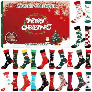 Christmas Countdown Calendar,24 Days Funny Socks Advent Box Unusual Holiday Surprise with Festive Surprises,Xmas Home Supplies for Women Family